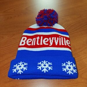 Bentleyville‎ Winter Pom Beanie Christmas Tree Blue White Red Holiday Souvenir